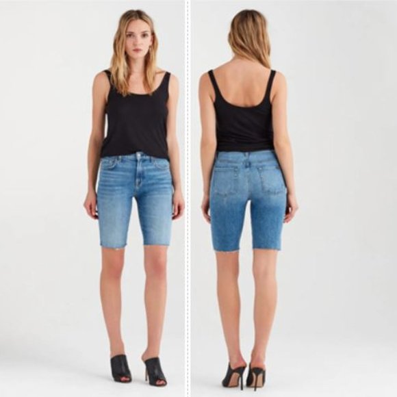 7FAM Long Bermuda Cutoff Denim Jean Shorts - Picture 1 of 11